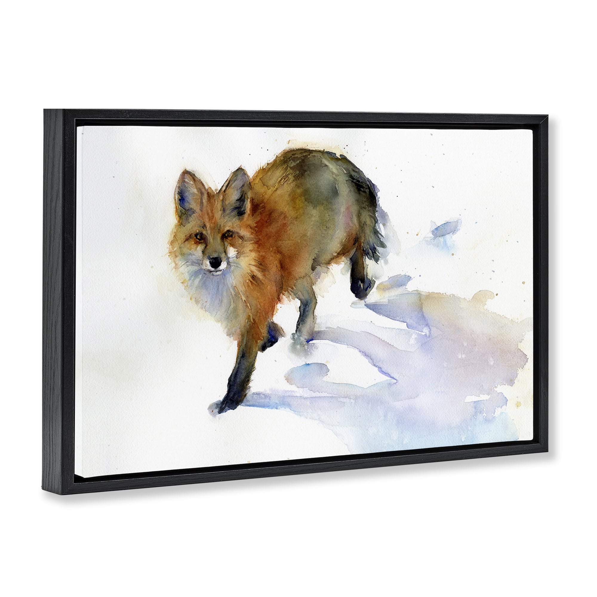 Stupell Industries Stepping Fox in Snow Animals & Insects Painting Black Floater Framed Canvas Art Print Wall Art, 25 x 17