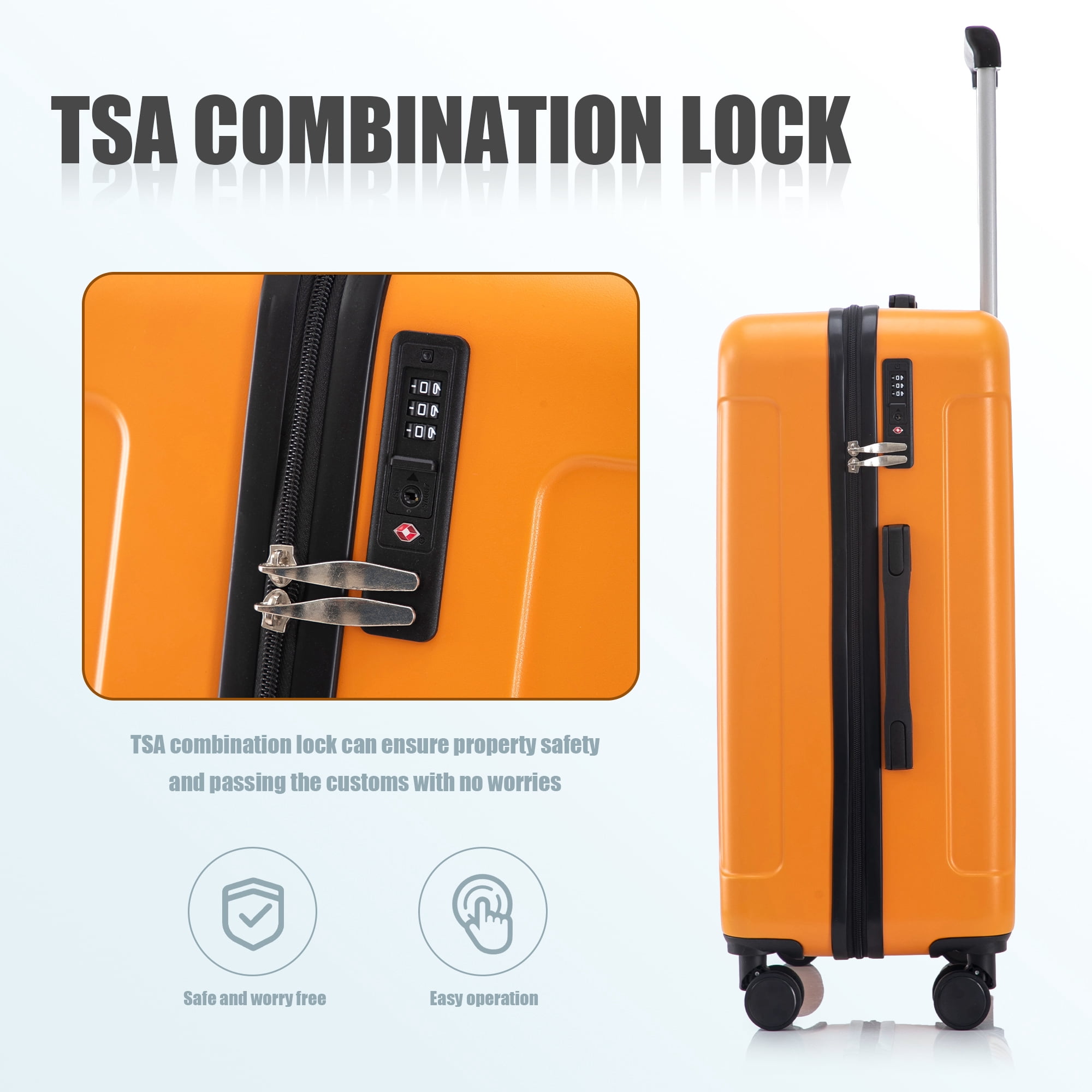 Alvantor 3 Piece Luggage Sets, ABS Spinner Suitcase with TSA Lock (20"/24"/28", Orange)