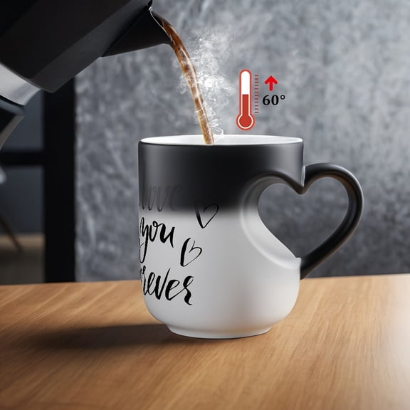 Heart Shaped Color Changing Mug with "I Love You Forever" – Hot/Cold Thermochromic Magic Mug, Ideal Gift for Valentine's Day, Anniversary, Birthday, Mother's Day – Hand Wash, 1pc