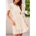 thumbnail image 3 of Wrongduck Women's Hollow Out Lace Dress 2026 Summer V Neck Mini Dress Short Sleeve A Line Vacation Party Outfit, 3 of 16