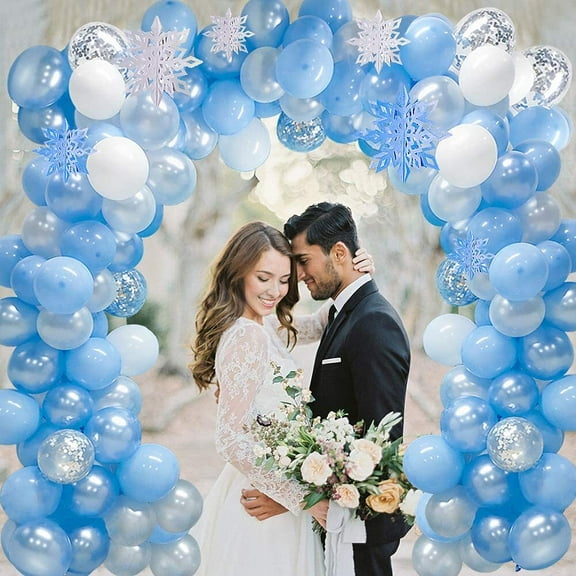 AOWEE Frozen Balloon Arch Kit, Frozen Blue White Balloon Garland with Snowflake Confetti Balloon for Frozen Birthday Party Winter Wonderland Snowflake Party Princess Party Girls Party Decoration