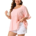 thumbnail image 4 of Agnes Orinda Women's Plus Size Blouse Short Sleeve Sweetheart Neck Plaid Peplum Tops 2X Pink, 4 of 6