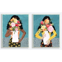 Stupell Industries Designer Flower Vases Fashion Blue Modern Painting 2pc Wall Plaque Art Set by Grace Popp