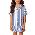 thumbnail image 5 of ITSAME Girls Outfit Set, Button Up Short Sleeve Shirt with Casual Loose Shorts and Pants Kids Home Clothes 3-Piece Blue 11T, 5 of 8