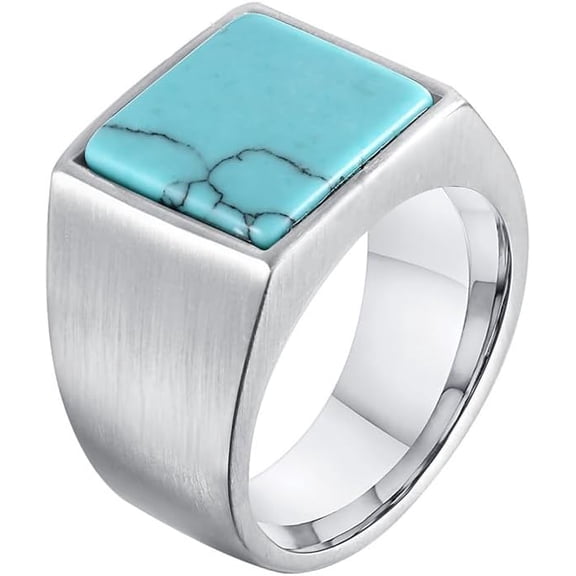 BQF Men's Square Gemstone Signet Ring, Retro Punk Stainless Steel Statement Rings for Men