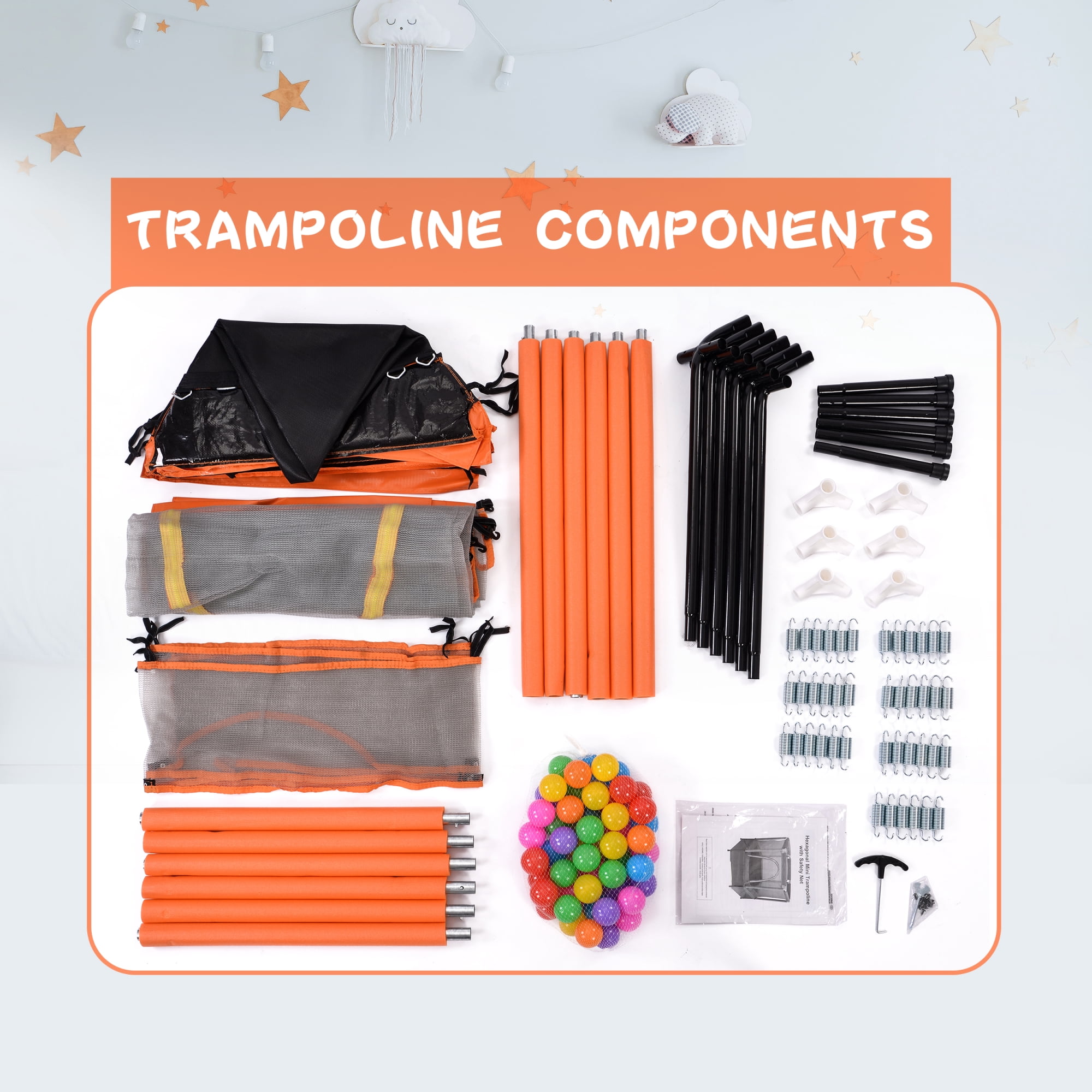 Arspjes 55'' Trampoline for Kids,Indoor Outdoor Mini Trampoline with Safety Enclosure Net and Balls,Small Trampoline Birthday Gifts for Boys and Girls,Orange
