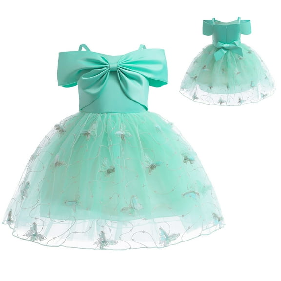 Girls Off Shoulder Tulle Dress Bridesmaid Princess Birthday Party Ball Gown 3-9 Years