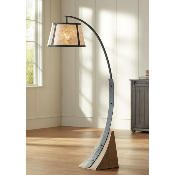 Franklin Iron Works Rustic Mission Arc, Mission Arc Mica Shade 3 Light Floor Lamp