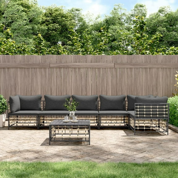 vidaXL 7 Piece Patio Lounge Set with Cushions Anthracite Poly Rattan