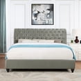 thumbnail image 2 of Roundhill Furniture Cerderia Velvet Upholstered Button Tufted Nailhead Trim Sleigh Bed, Queen, Gray, 2 of 5