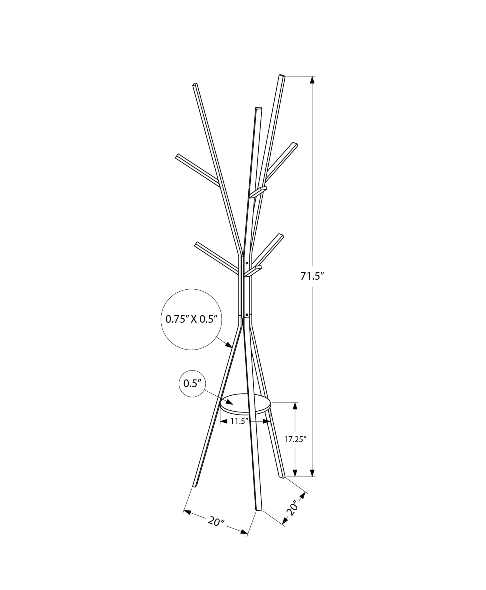 Monarch Specialties - Coat Rack, 72"H, Bedroom, Entryway, Free Standing, Hall Tree, 6 Hooks, White Metal, Contemporary, Modern