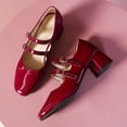 thumbnail image 1 of Zapatos Mary Jane de doble hebilla para mujer, zapatos de vestir de charol, zapatos de tacón alto, zapatos Retro para mujer, negro, Red39, primavera otoño 2021 Gao Jinjia LED, 1 of 2