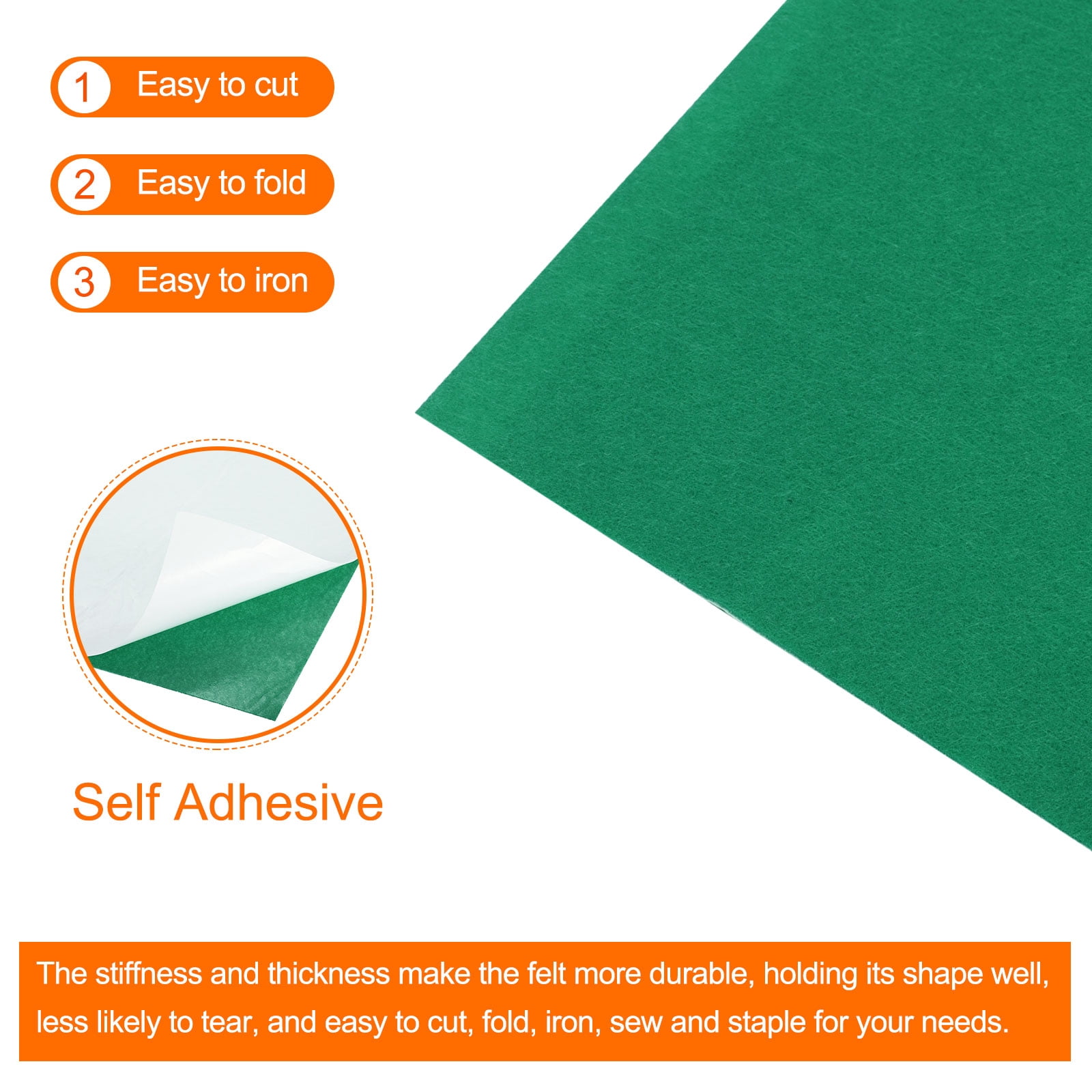 Uxcell Adhesive Felt Fabric Felt Sheets 45cmx100cm Peel and Stick Green for DIY 2 Pcs