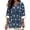 Blue Palm Tree Boat, variant on Blue Wave Swirl Print Shirts for Women Rolled Cuffed Long Sleeve Linen Cotton V Neck Tops Dressy Casual Loose Work Blouses Basic Tees with Side Button, Size L