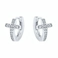 thumbnail image 3 of 14K White Gold Plated Cross Huggie Earring with Genuine Crystals, 3 of 4