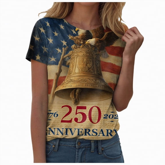 Leey-World 250 4th Of July Shirts Women 250 Anniversary USA 250th American Flag Patriotic 250 Years T-Shirt(Khaki,2XL)