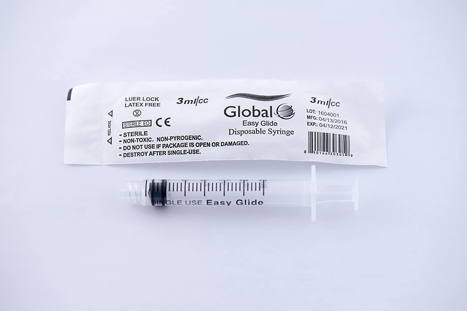 Global Medical Products - 3ml/cc luer lock syringe - 100 syringes - STERILE