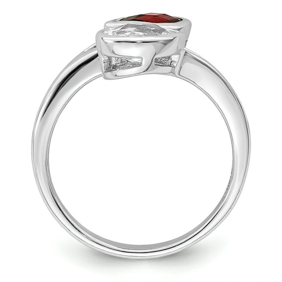 TheJewelryHut Sterling Silver Rhodium-plated Polished Garnet & White Topaz ByPass Ring