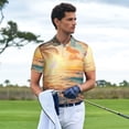 thumbnail image 2 of Kdxio Tropical Sunset Beach Scene Print Men's Short Sleeve Polo Shirt,Midweight Men's Shirt-3X-Large, 2 of 5