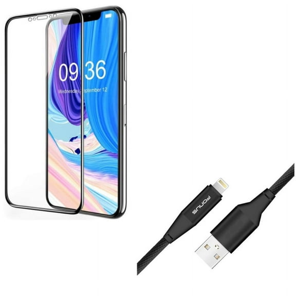 iPhone XS/X - Charger Cord 10ft USB Cable w Ceramics Screen Protector - Power Wire Braided Long Sync Fast Charge, Matte 3D Curved Edge Full Cover Anti Glare Anti Fingerprint 9H Hardness