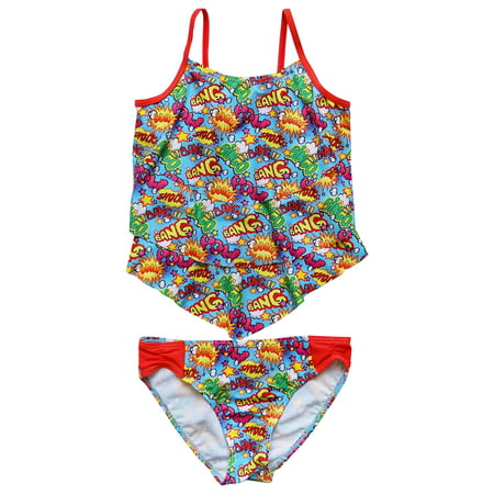 So Sydney Swim Girls' Two Piece Tiered Tankini Swimsuit Bathing