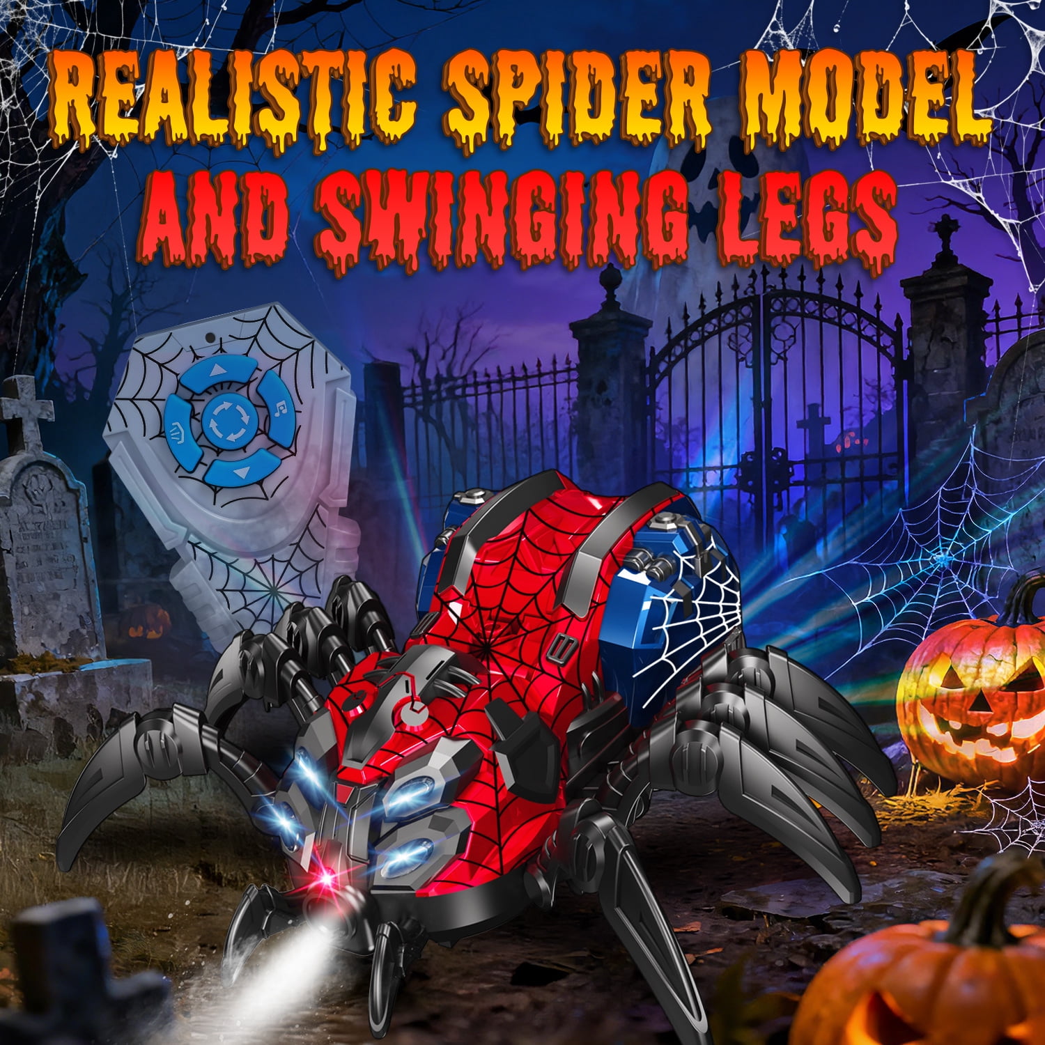 Huge Wave Remote Control Car for Boys, 2.4GHz RC Spider Toys with Spray and Lights, Realistic Moving Legs, Christmas Birthday Gift for Kids Ages 4-12