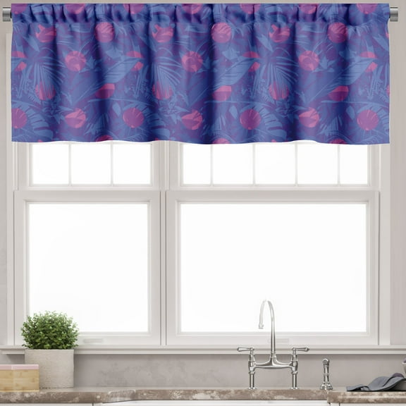 Ambesonne Jungle Leaves Valance Pack of 2, Geometric Circular, 54"X12", Fuchsia Violet Blue