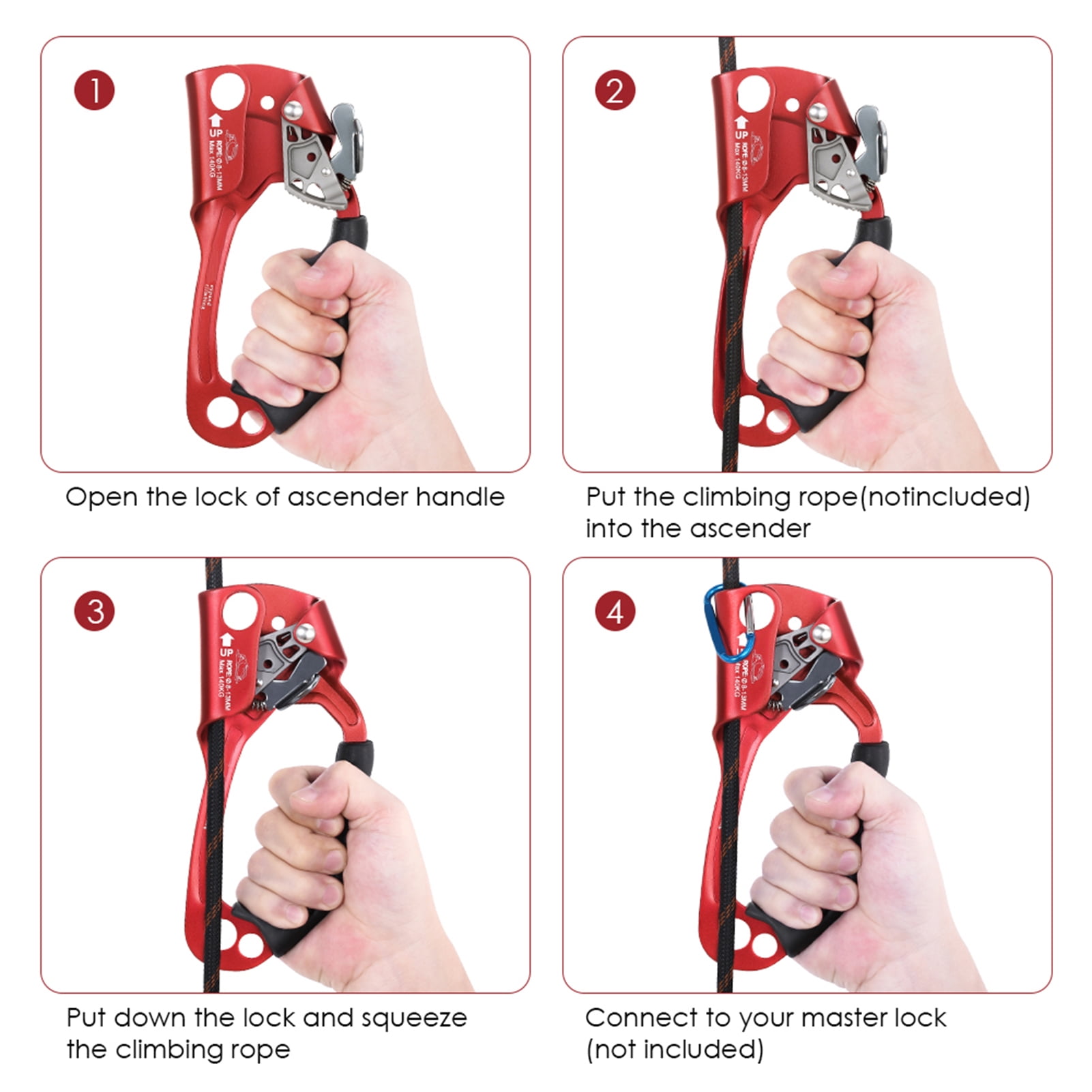 Ascender 8-12mm Rope Climbing Hand Ascender Aluminum Alloy Rock Climbing Handheld Ascender for Aloft Working Caving