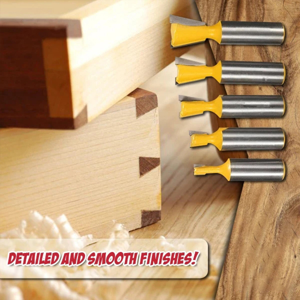 5PCS Dovetail Joint Cutting Router Bit Slotted Dovetail Knife Dovetail