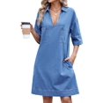 thumbnail image 2 of Vestido Camisero Vaquero para Mujer, de Verano, con Cuello en V, Minivestido Informal con Bolsillos. Azul S, 2 of 10