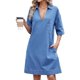 thumbnail image 2 of Vestido Camisero Vaquero para Mujer, de Verano, con Cuello en V, Minivestido Informal con Bolsillos. Azul S, 2 of 10