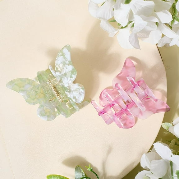 2Pcs Cellulose Acetate(Resin) Butterfly Hair Claw Clip Leopard Print Butterfly Ponytail Clip for Women Mixed Color 54mm colorful DIY