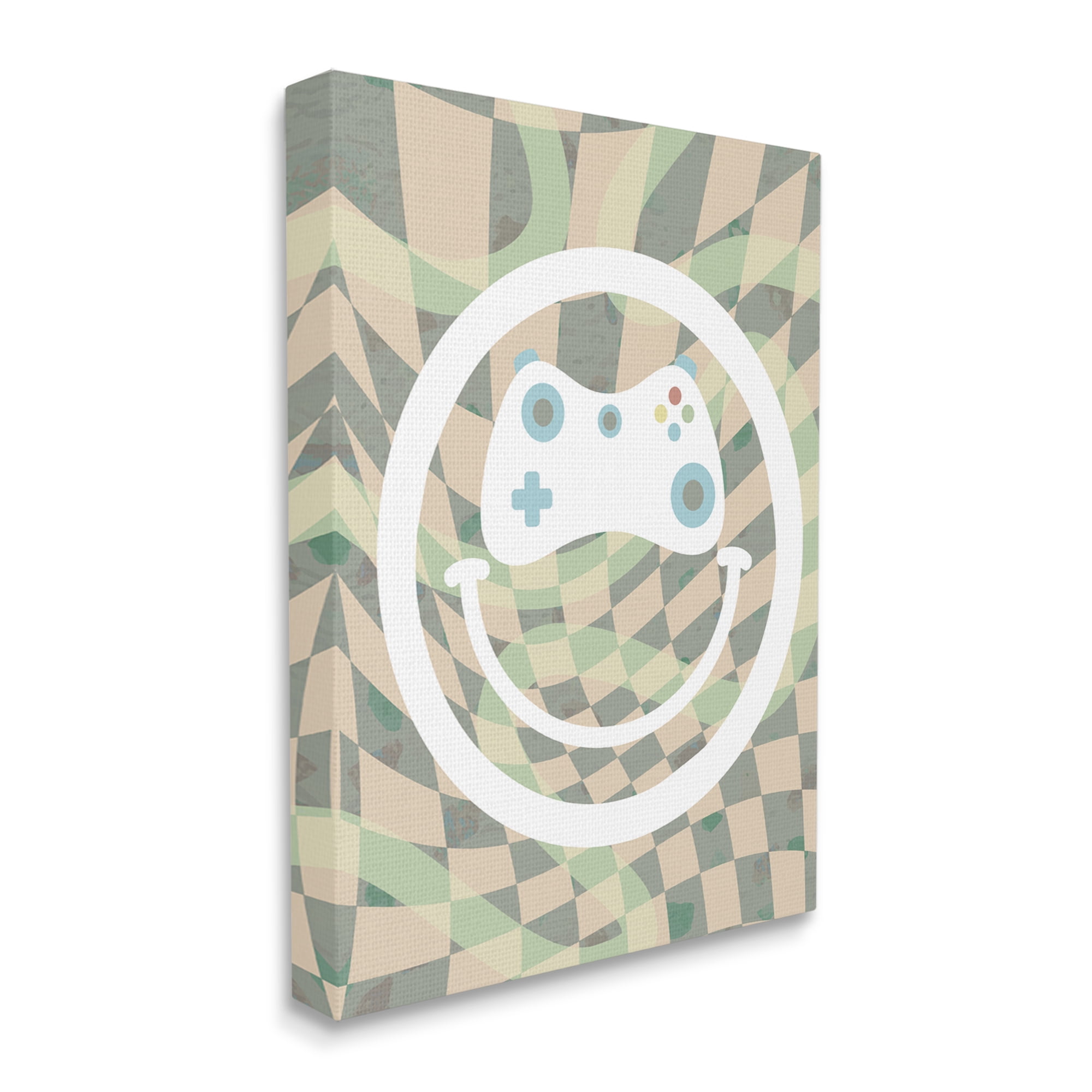 Stupell Industries Gamer Smile Patterned Abstract Painting Gallery Wrapped Canvas Print Wall Art, 24 x 30
