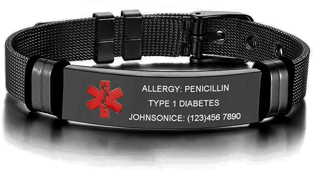 Silicone Medical ID Bracelet with Custom Engraved Tag