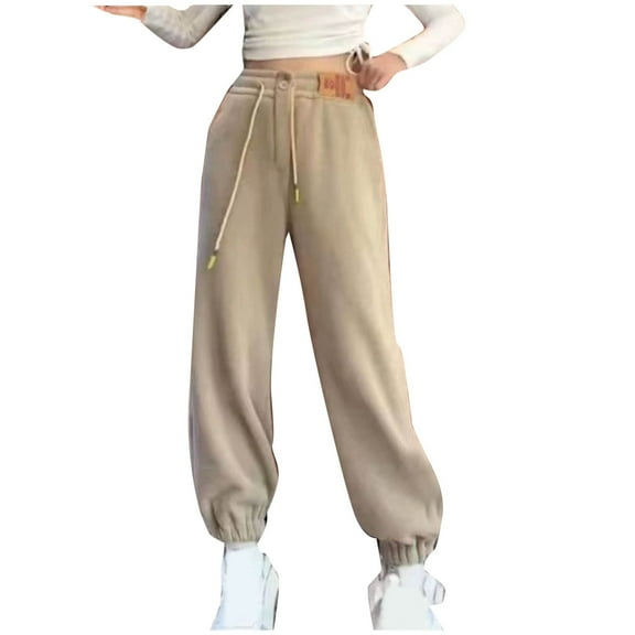 Atogsazn Girl Jogger Sweatpant Kids Casual Fleece Baggy Athketic Running Sweatpants Fashion Clothes 01-Beige 13-14 Years