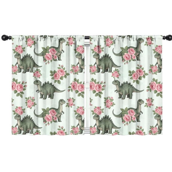 Blackout Kids Curtains,LightGreen Dinosaurs Floral Pattern Childrens Insulated Curtains Set Of 2,Bedroom Essentials,Toddler Room Decor 42"x54"