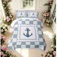 thumbnail image 2 of Manfei Modern Checkered Twin Quilt Set,Nautical Anchor Twin Coverlet Set,Navy White,2-Piece,1 Bedspread and 1 Pillowcase, 2 of 7