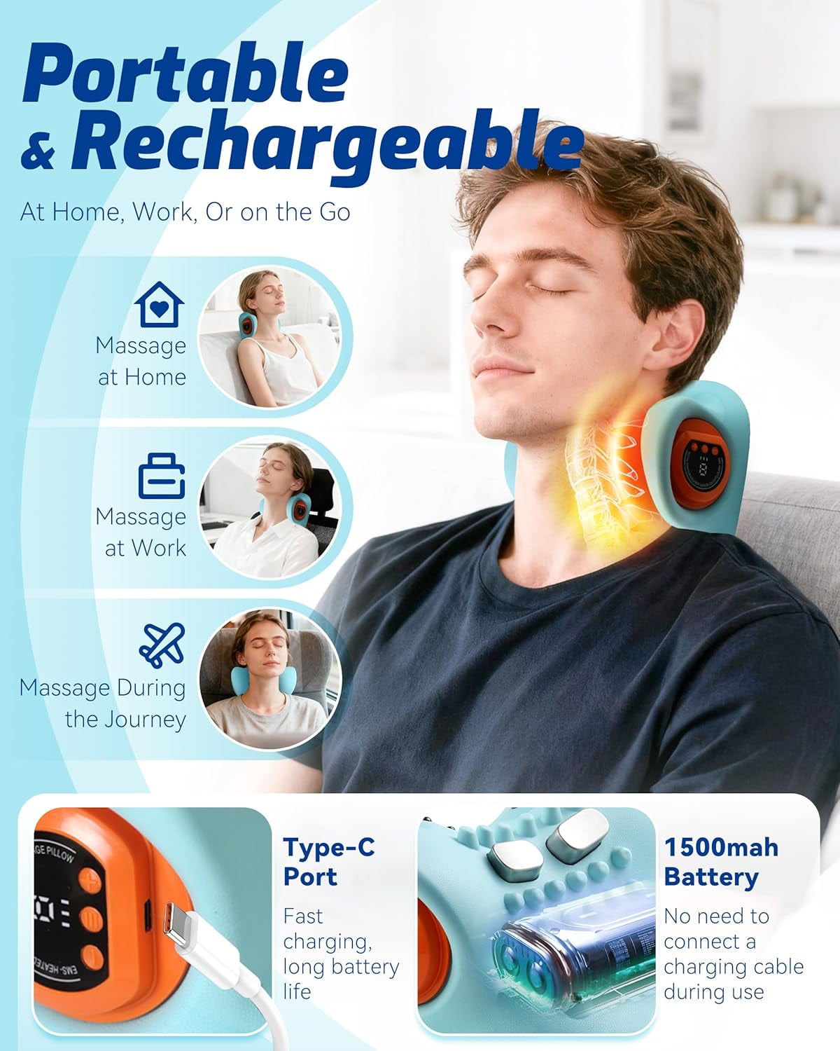 Neck Massager, 4-in-1 Massager, New Upgrade 26° Angle Neck Massager Pillow with Heat, 3 Modes and Multi-Directional Stretch - Neck & Shoulder Relief (1PCS)