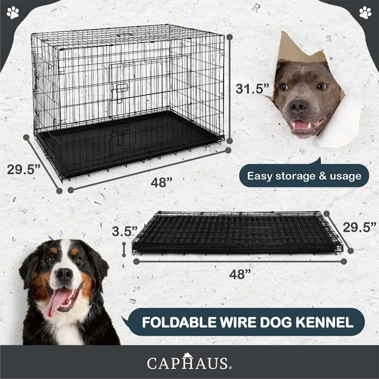 CAPHAUS Foldable Dog Crate Wire Metal Dog Kennel w Leak Proof Pan Protecting Feet Divider Panel Single or Double Door Small Medium Large Dog Crate Indoor Wire Dog Cage 48