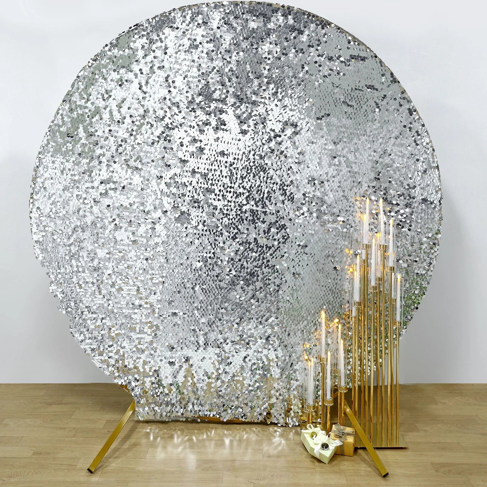 BalsaCircle 7.5 feet Silver Big Payette Sequin Round Backdrop Stand