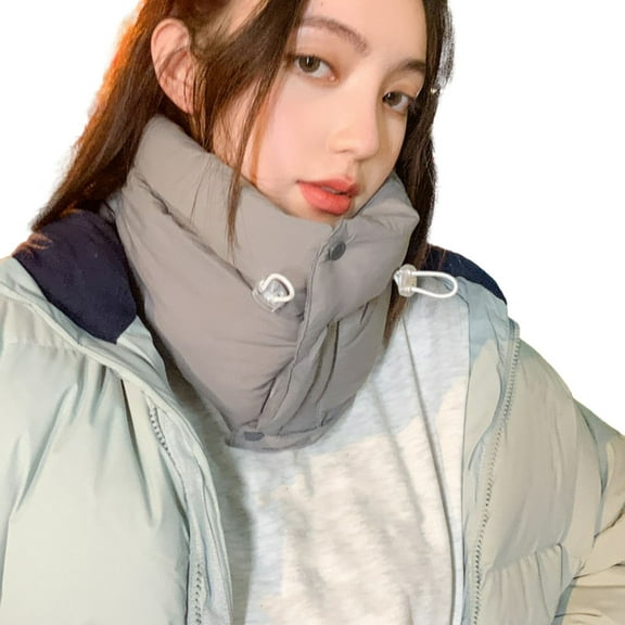 HUANLEDASH Women Winter Scarf Waterproof Thickened Padded Solid Color Warm Windproof Button Closure Unisex Neck Wrap Neck Warmer