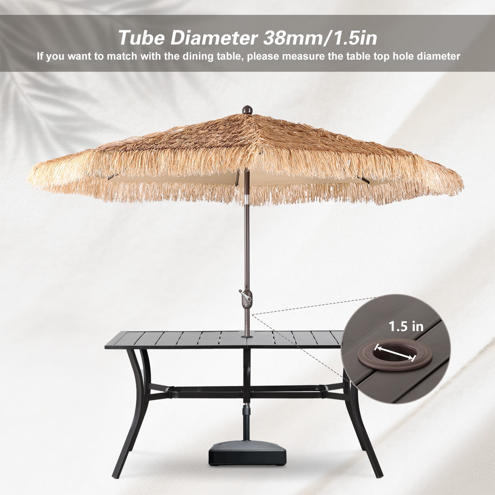 Aoodor 9FT Thatch Patio Umbrella, Tiki Style Outdoor Umbrella with Crank Lift for Poolside, Backyard, Beach - Natural Straw Look (No Base)