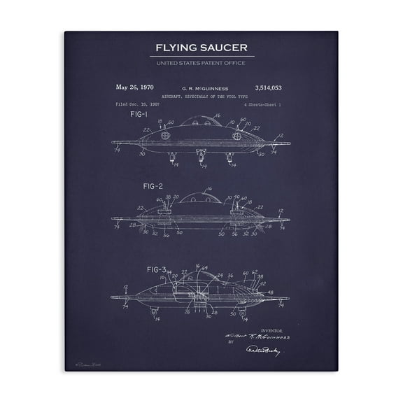 Stupell Industries Flying Saucer Blueprint Transportation Painting Gallery Wrapped Canvas Art Print Wall Art, 16 x 20