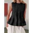thumbnail image 6 of Womens Summer Pleated Peplum Sleeveless Blouse Tank Tops Round Neck Y2K Babydoll Blouse Shirt Black L, 6 of 9