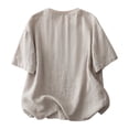 thumbnail image 5 of Women's Cotton Linen T Shirt Short Sleeve Ribbed Spliced Summer Casual Loose Pullover Top by Yigetop Beige L, 5 of 8