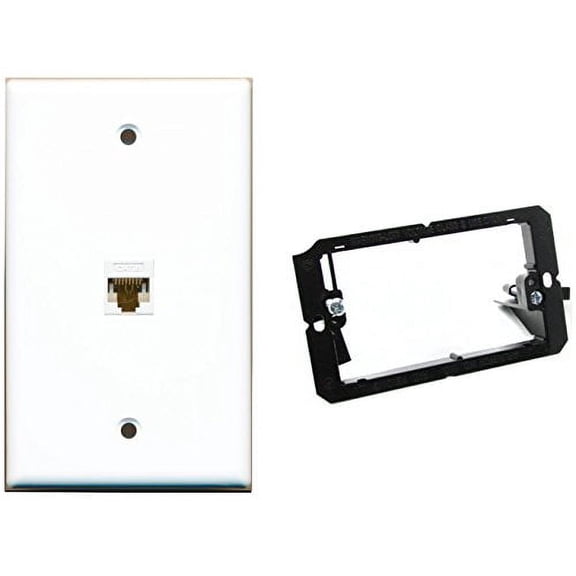 RiteAV - Mounting Bracket and (1 Gang Flat) 1 Port Cat6 White Wall Plate White