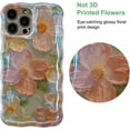 thumbnail image 2 of Oil Painting Flower Compatible with iPhone 14 Pro Max Case, with Bracelet Chain, Colorful Retro Floral Cute Curly Wave Frame Women Girls Cover for Apple 14 Pro Max (Green), 2 of 11
