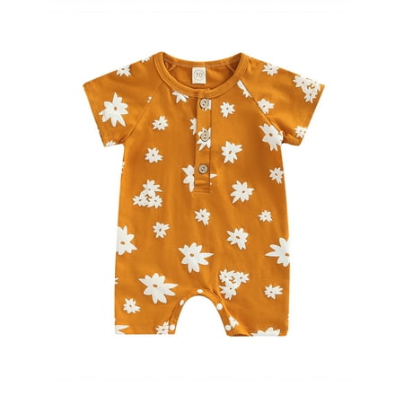 

Sunisery Toddler Infant Baby Boys Girls Casual Short Sleeve Jumpsuit Blast Printed Button Round Neck Long Romper Brown 3-6 Months