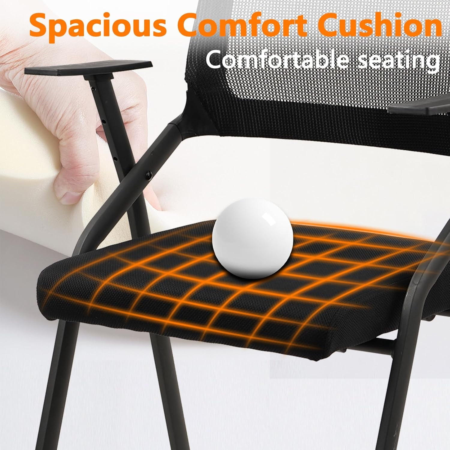 CLATINA Ergonomic Stackable & Foldable Conference Room Chairs, Mesh Office Chair with Arms and Wheels for Office Waiting Room Meeting Black Lobby Church School Receptions and Training Black (4 pk)