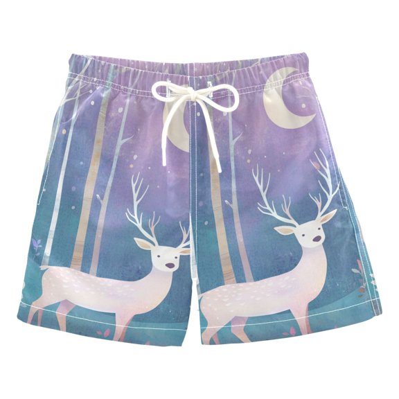 FORMRS Boys Swim Trunks Quick Dry Mesh Liner Boardshorts Sizes XS-XL, Purple Night Deer
